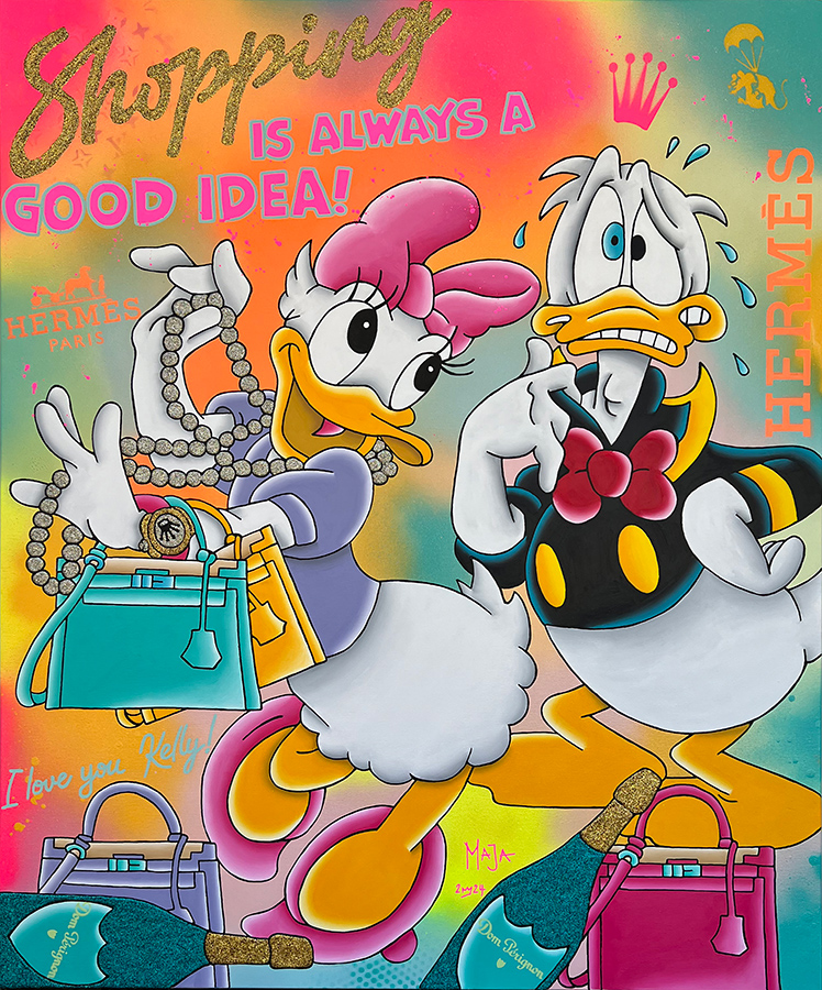 art, comic, kunst, austria, carinthia, mario maja stroitz, artmaja, popart, comic art, comicart, klagenfurt, kunstgalerie, pop-art, donaldduck, daisyduck, interiordesign, interiores, shopping, hermes, kellybag, birkinbag